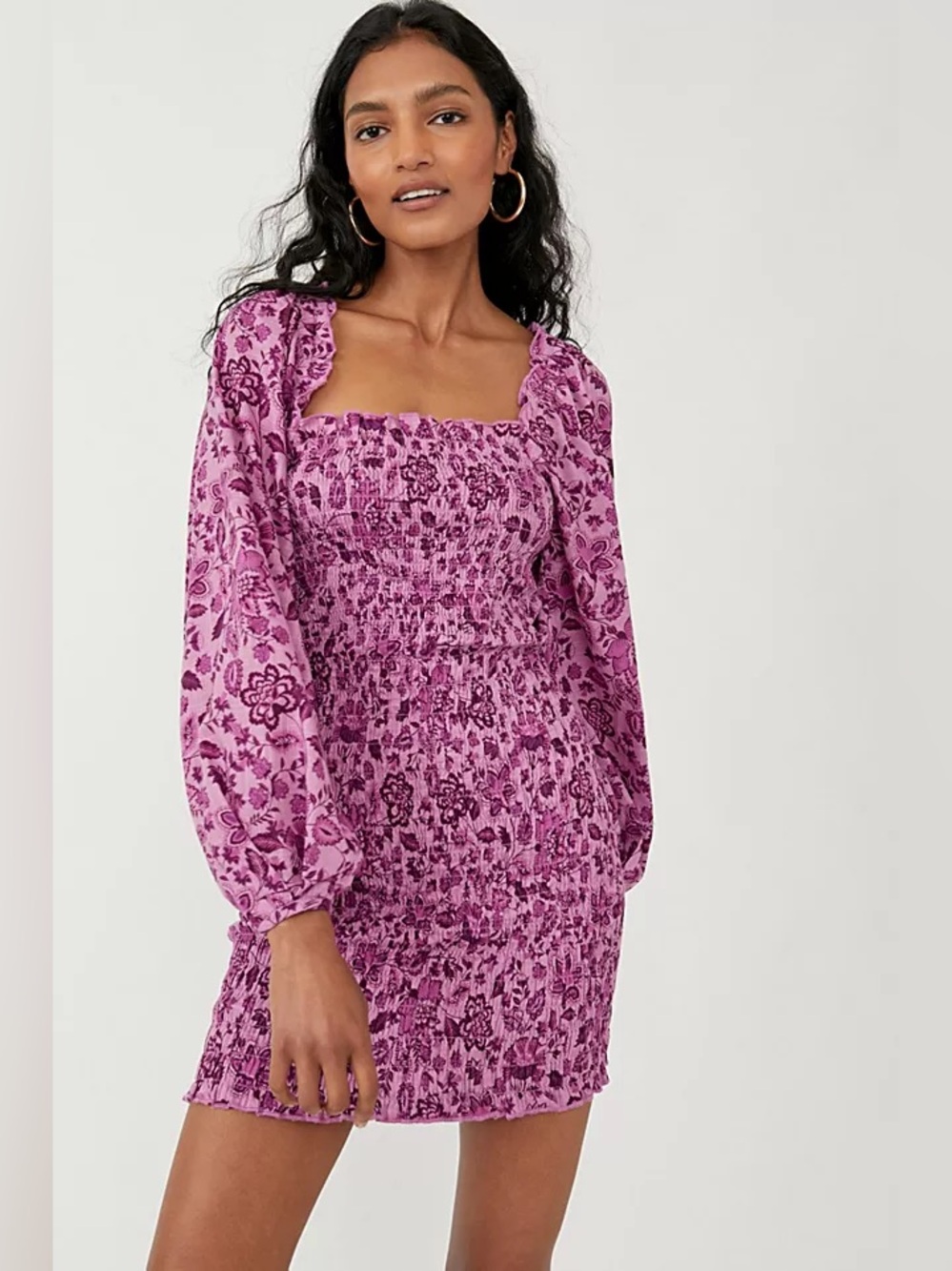 Free People / NWT Smock It To Me Mini Dress in azalea combo purple
